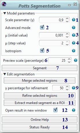 Plugin Potts Segmentation - Graphical User Interface
