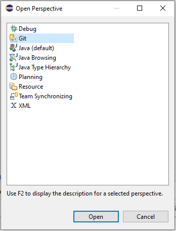 Opening git perspective